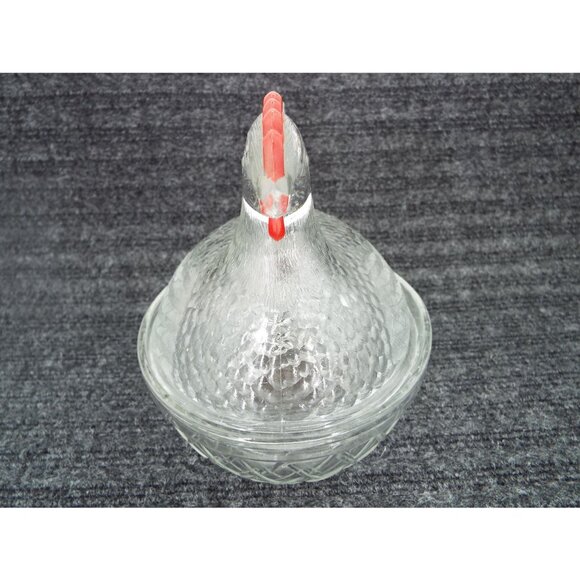 Vintage Indiana Glass 7" Hen on Nest Covered Dish Red Comb - Picture 2 of 12